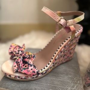 Betsy Johnson Pink Carie Floral Bow-Accent Wedge Sandal - Women
